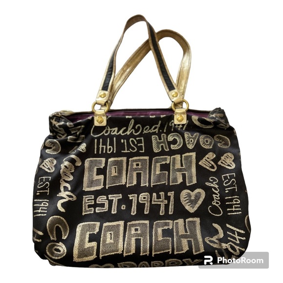 Gold & Black Poppy Coach Purse - Picture 3 of 3